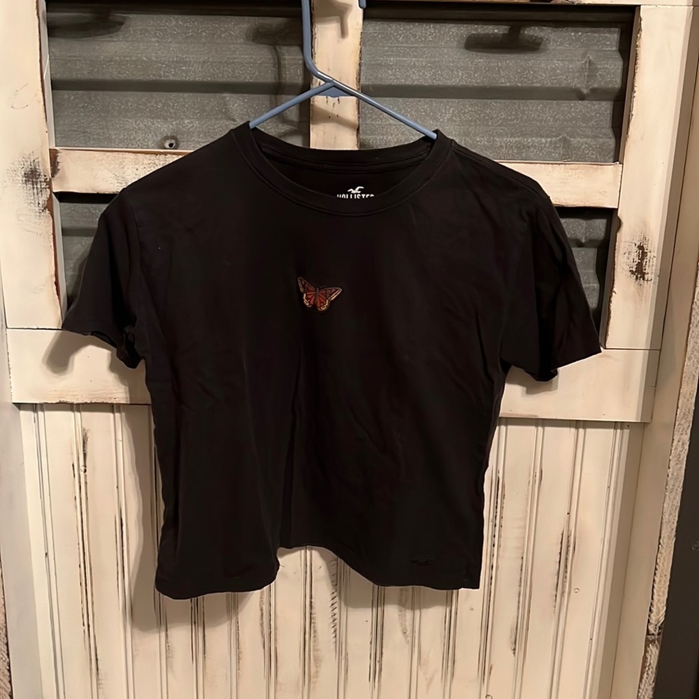 Black butterfly crop top